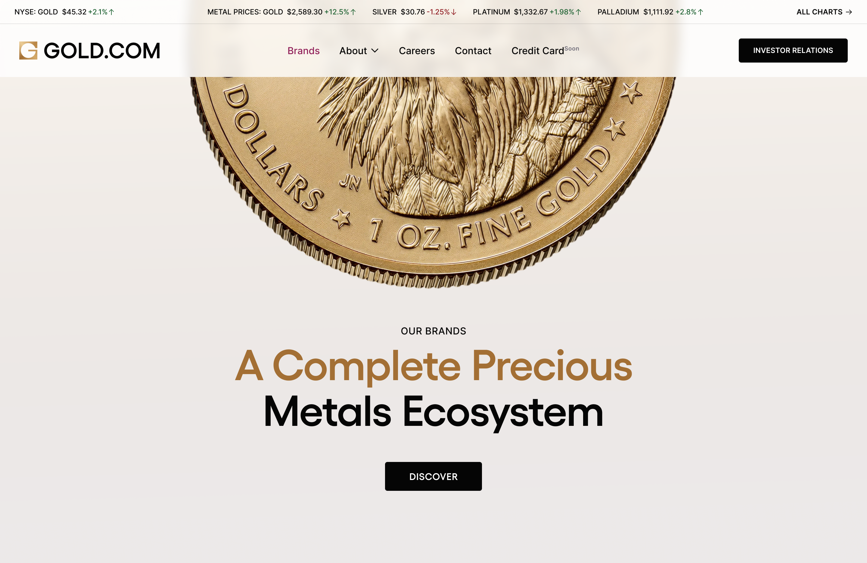 Gold.com homepage — leading the future of precious metals