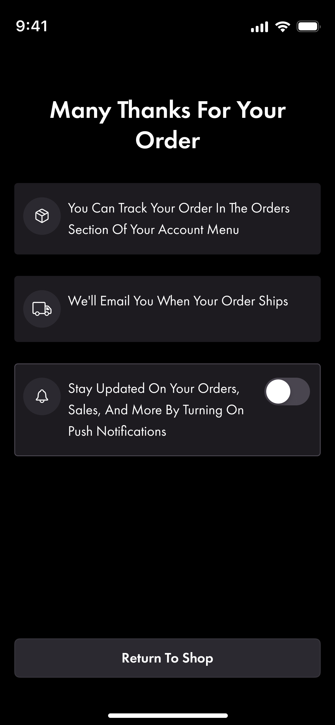 Contextual permission banner — on order success