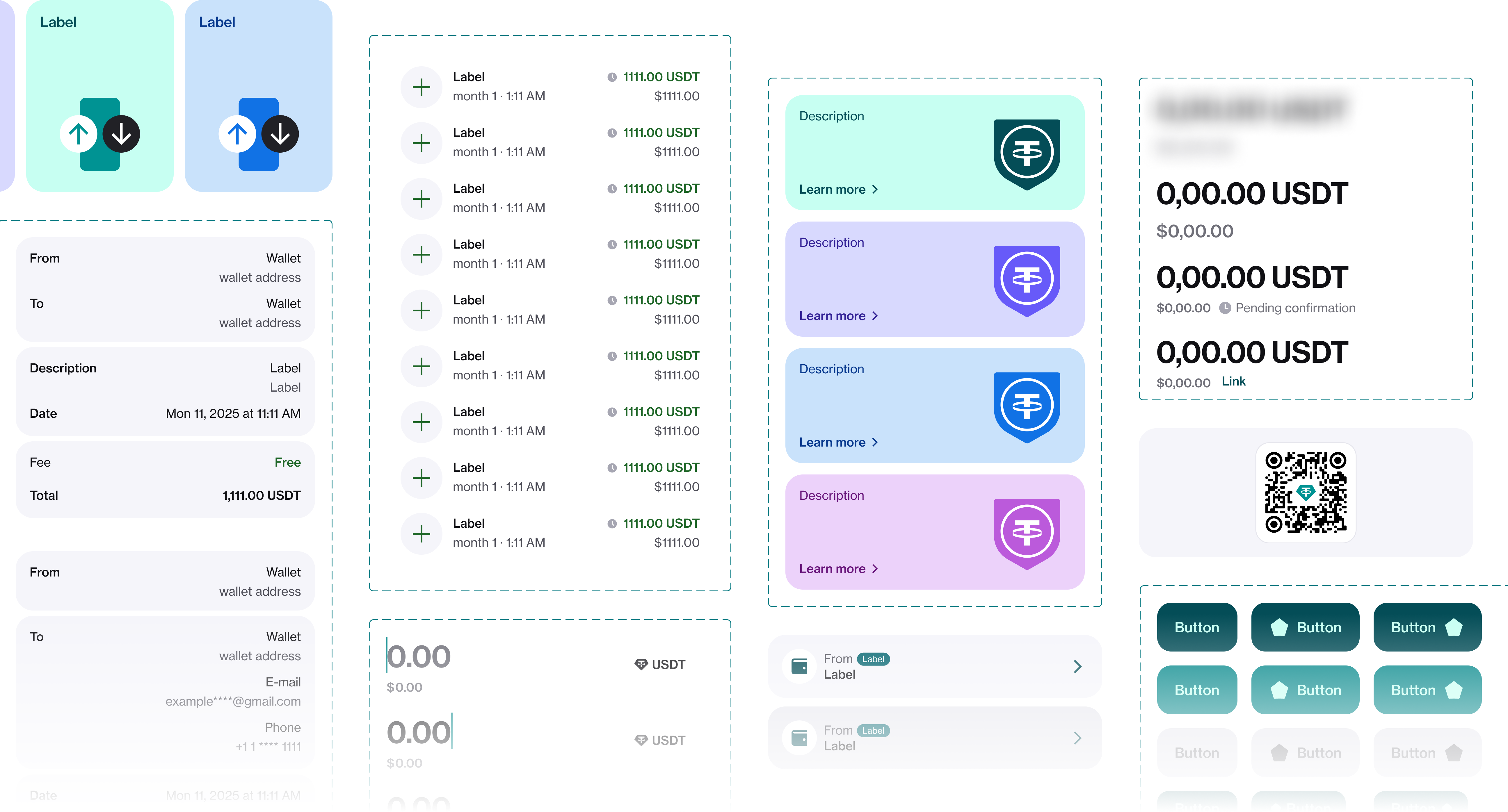 TetherPay UI library — every component documented for LTR and RTL, light and dark